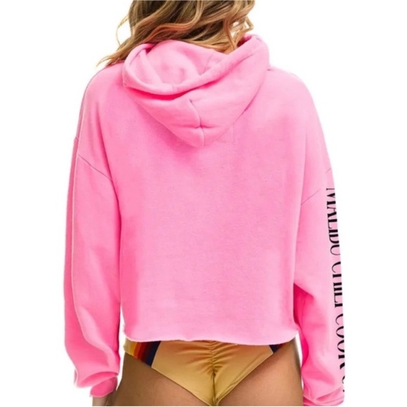 Aviator Nation Cropped Hoodie Rare Malibu Chili Cook Off Neon Pink Size Medium - Picture 7 of 11